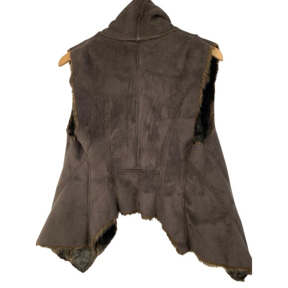 Reversible Faux Fur Microfiber Suede Vest Open Waterfall Style Size S 8724 Asym - Picture 3 of 11